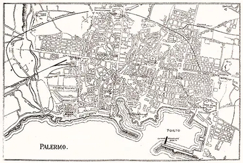 Map of the Port of Palermo, Italy. Cunard Line Handbook, 1905.
