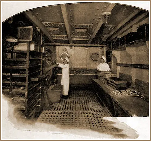 Cooking and Baking Staff Working in a Kitchen on the RMS Mauretania.