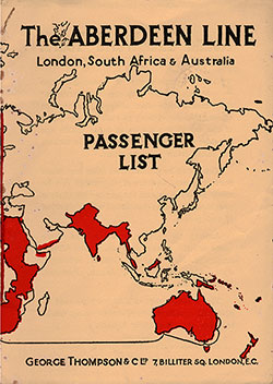 Passenger Manifest, Aberdeen Line TSS Sophocles - 1925 - Front Cover