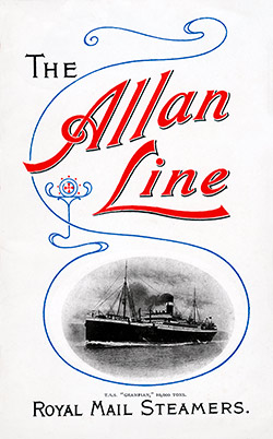 Front Cover, Saloon Passenger List for the SS Grampian of the Allan Line, Departing Saturday, 21 August 1909 from Glasgow, Scotland to Québec and Montréal.