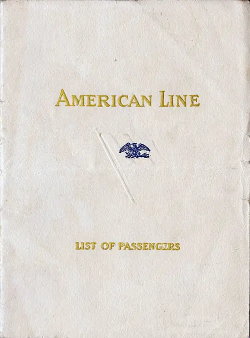 Front Cover: Cabin Class Passenger List for the SS Manchuria of the American Line Dated 28 June 1923.