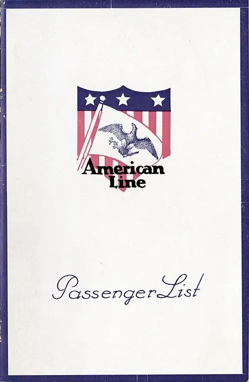 Front Cover: Cabin Class Passenger List for the SS Mongolia of the American Line Dated 30 August 1924.
