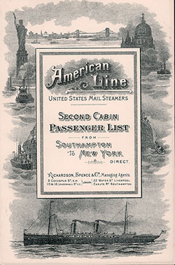 Passenger Manifest for the Cover, November 1896 Westbound Voyage - SS New York 