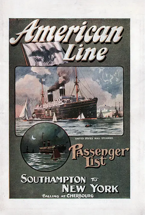 Front Cover: First Class Passenger List for the SS St. Louis of the American Line Dated 21 September 1912.