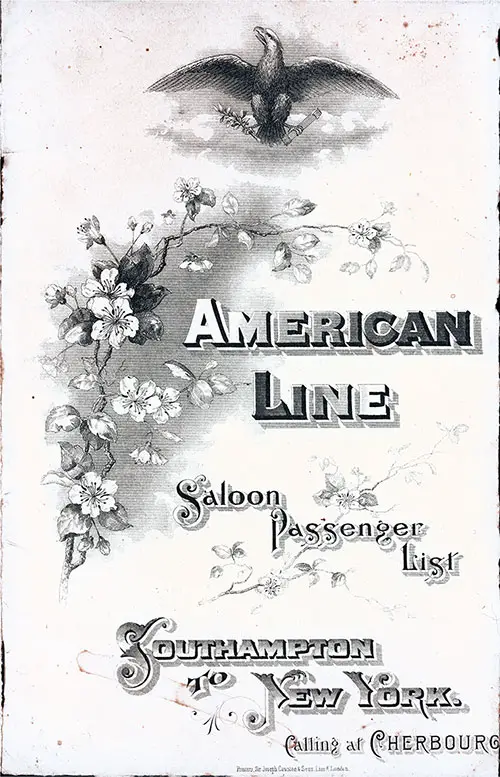 Front Cover: Saloon Class Passenger List for the SS St. Paul of the American Line Dated 28 September 1901.