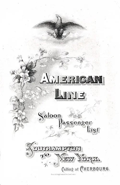Front Cover: Saloon Class Passenger List for the SS St. Paul of the American Line Dated 6 December 1902.