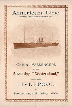 Passenger List Cover, May 1901 Westbound Voyage - SS Westerland