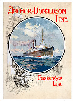 Front Cover, Cabin Passenger List for the TSS Athenia of the Anchor-Donaldson Line, Departing Friday, 8 May 1925 from Glasgow to Québec and Montréal.