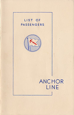 Front Cover, 1938-08-26 SS Caledonia Passenger List
