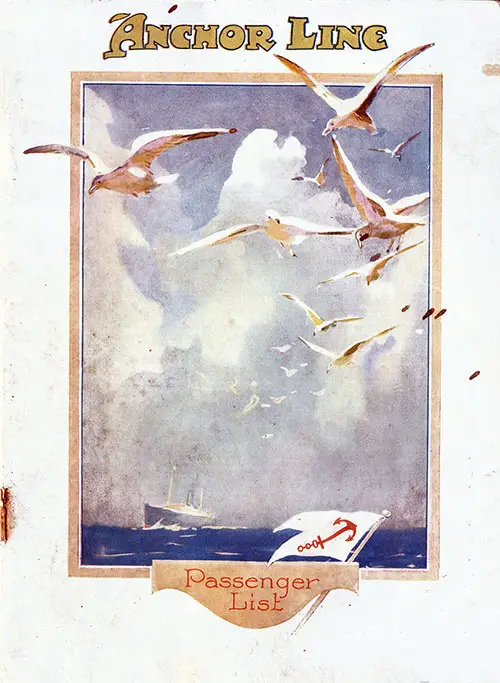 Front Cover: Cabin Class Passenger List for the SS Cameronia of the Anchor Line Dated 24 February 1922.