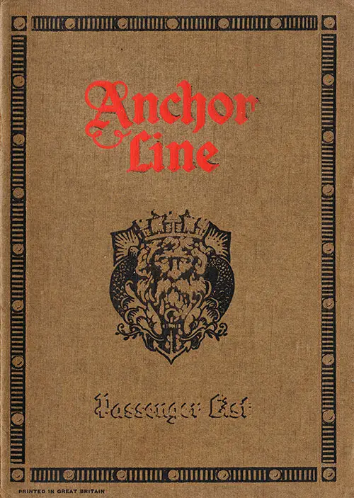 Front Cover: Cabin Class Passenger List for the SS Cameronia of the Anchor Line Dated 31 July 1926.