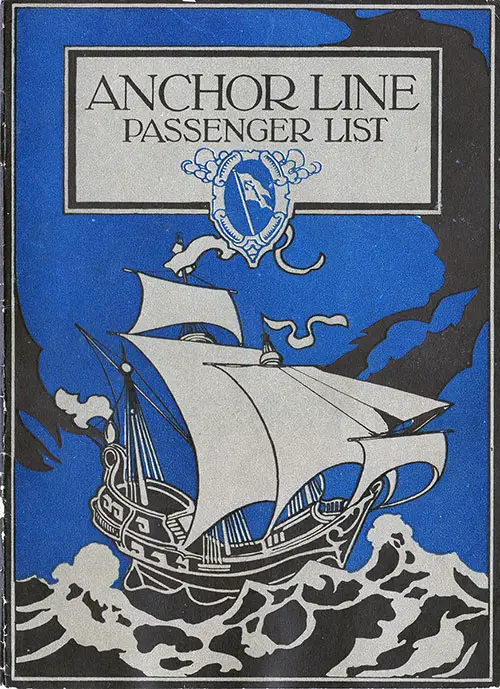 Front Cover: Cabin Class Passenger List for the SS Columbia of the Anchor Line Dated 23 August 1923.