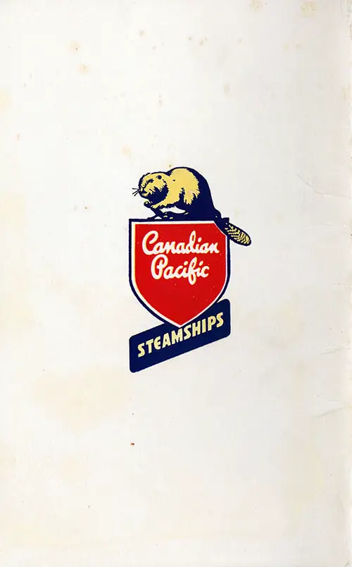 Back Cover, Canadian Pacific (CPOS) SS Empress of Canada First Class Passenger List - 21 August 1951.