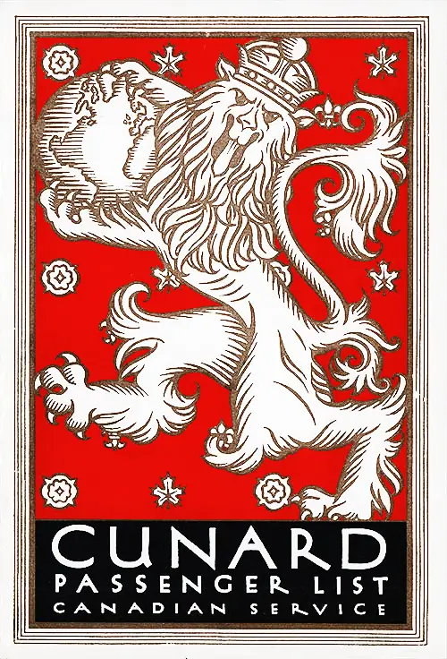 Cunard Canadian Service, RMS Aurania Passenger List, 20 June 1930.