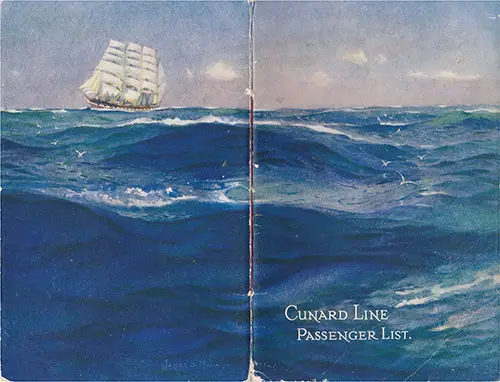 Front and Back Back Cover, Cunard RMS Caronia Saloon and Second Cabin Passenger List - 7 August 1920.