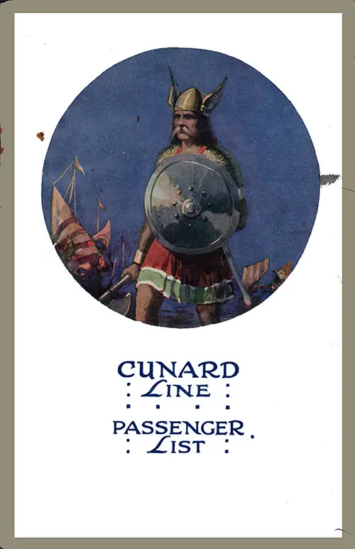 Cover of a Cabin Passenger List from the RMS Mauretania of the Cunard Line, Departing Saturday, 30 April 1921 from Southampton to New York
