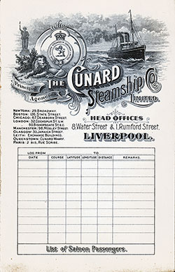 Front Cover, 1904-10-25 RMS Saxonia Passenger List
