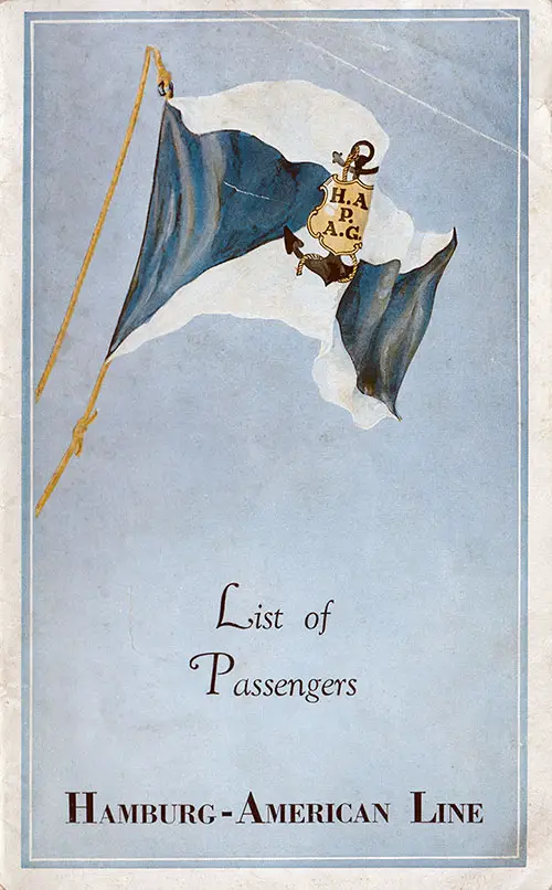 Front Cover of a Cabin, Tourist, and Third Class Passenger List from the SS New York of the Hamburg America Line, Departing Thursday, 28 May 1936 from New York to Hamburg