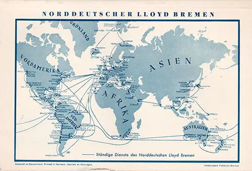 Route Map on the Back Cover, North German Lloyd SS Bremen Tourist Third Cabin and Third Class Passenger List - 24 June 1938.