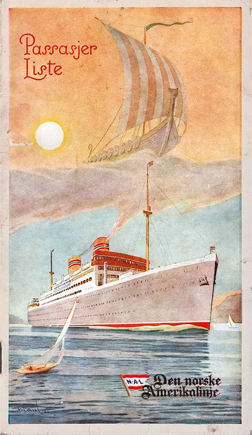 A Colorful Passenger List Cover From the Norwegian American Line Displays a Viking Longship in the Clouds That Appear To Be Augmented by the Smoke From a Generic Ship of the NAL.