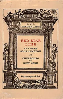 Front Cover -19 July 1924 Passenger List, RMS Belgenland, Red Star Line
