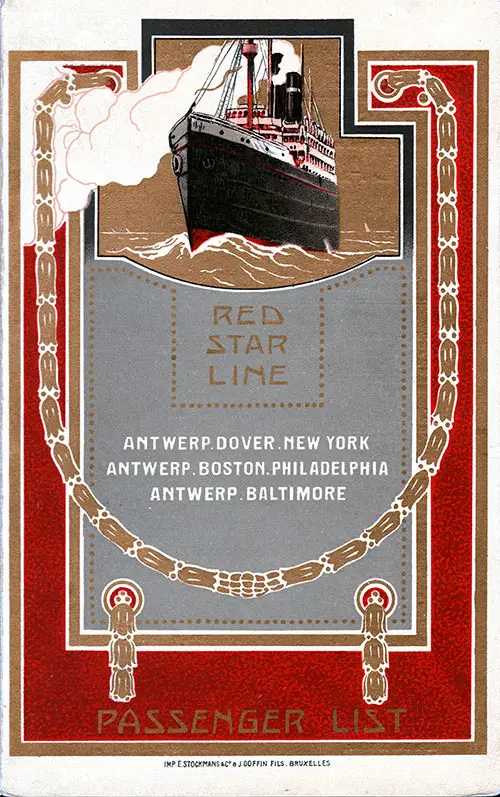 This Colorful Passenger List Cover From the Red Star Line Dates From 1910.