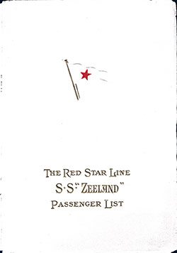 Front Cover, Cabin Passenger List from the SS Zeeland of the Red Star Line, Departing Thursday, 26 June 1924 from New York to Antwerp via Plymouth and Cherbourg.