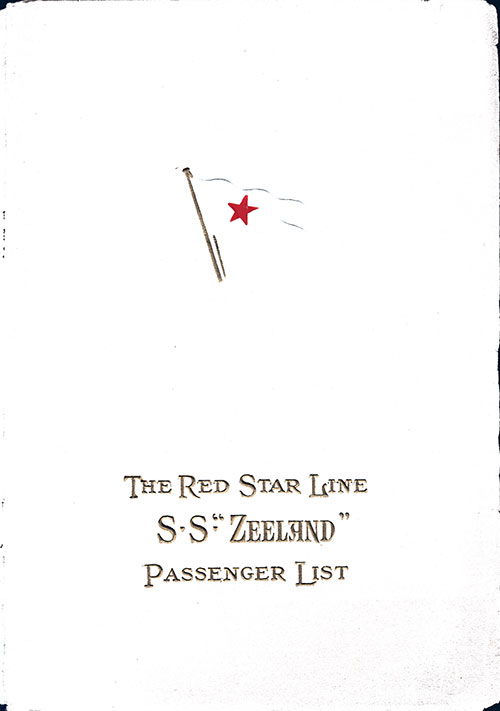 Front Cover, Cabin Passenger List from the SS Zeeland of the Red Star Line, Departing Thursday, 26 June 1924 from New York to Antwerp via Plymouth and Cherbourg.