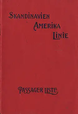 Front Cover, Cabin Passenger List from the SS United States of the Scandinavian America Line, Departing 15 May 1924 from Copenhagen to New York.
