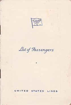 Front Cover, Passenger List, 1938-08-31 SS President Roosevelt, United States Lines