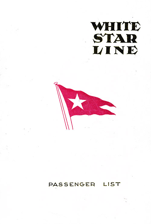 Front Cover, White Star Line SS Arabic Cabin Class Passenger List - 18 September 1924.
