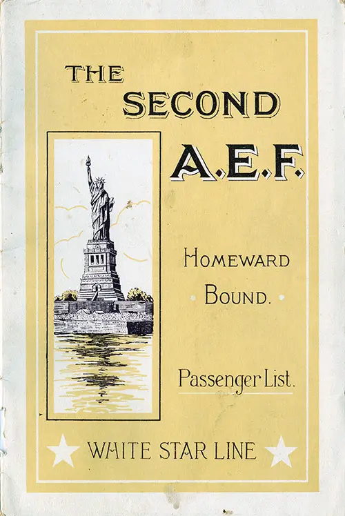 Front Cover, White Star Line RMS Cedric American Legion Passenger List - 8 October 1927.