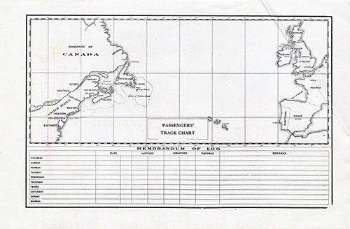 Track Chart and Memorandum of Log (Unused), RMS Doric of the White Star Line, 19 May 1928.