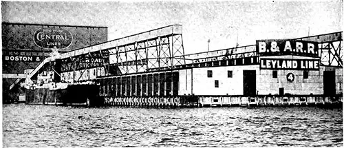 One of the Big Steamship Piers of the Port of Boston Connecting with the New York Central Lines and Boston & Albany Railroad.
