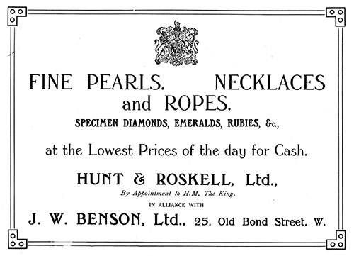 Advertisement: Hunt & Roskell, Ltd., London Jewelers.