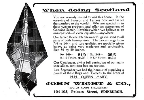 Advertisement: John Wight & Co., Scotch Goods Specialists, Edinburgh.
