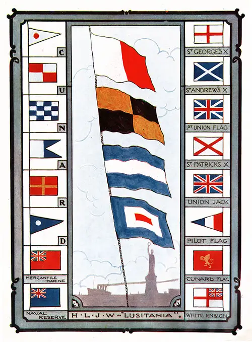 Signal Flags of the Ocean Liners and HLJW=Lusitania.