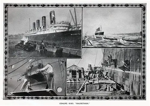 Collage of Four Images Showing the Coaling of the RMS Mauretania.