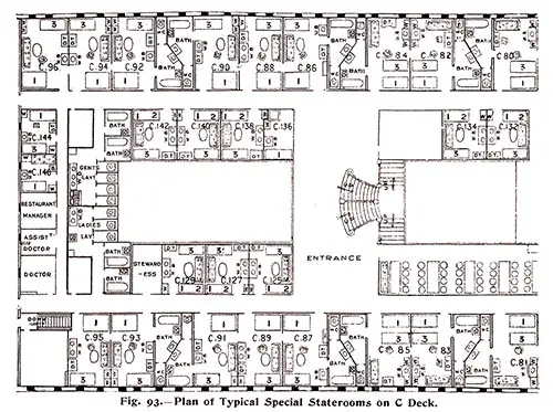 Fig. 93: Plan of Typical Special Stateroom on C Deck on the RMS Titanic.