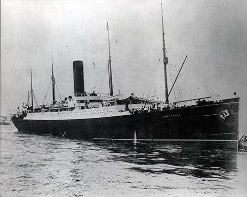 The RMS Carpathia of the Cunard Line, rescue ship of the Titanic, shown here circa 1905.