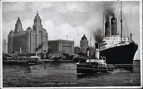 Outgoing Steamship from Liverpool with the Landing Stage Viewable in the Background, ca 1910.
