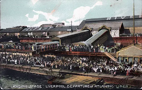 Departure of Atlantic Liner from the Landing Stage at Liverpool, ca 1900.