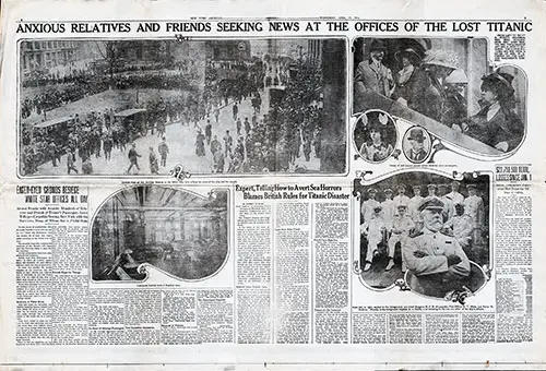 Page 6 & 7 of the New York American, 17 April 1912. Anxious Relatives and Friends Seeking News at the White Star Line Offices.