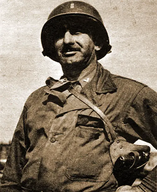 CWO John (Chips) Dauphinais wears Army fatigues. YANK, 27 April 1945.