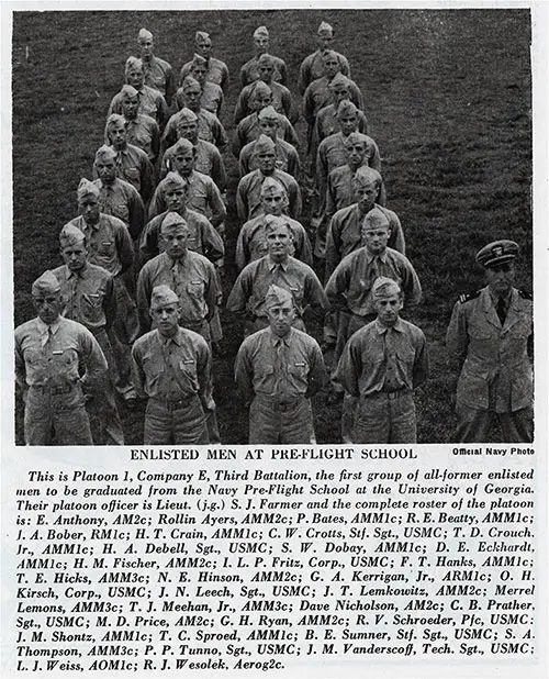 Platoon I, Company E, Third Battalion -- The First Group of All Former Enlisted Men to Graduate from the Navy Pre-Flight School.
