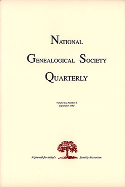 Front Cover, National Genealogical Society Quarterly, Volume 81, Number 3, September 1993.