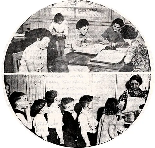 Clerical Workers (top) and Hot Lunches for School Children (Bottom).
