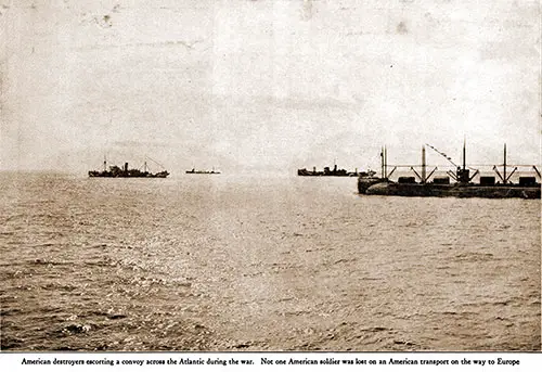 American Destroyers Escorting a Convoy across the Atlantic during the War.