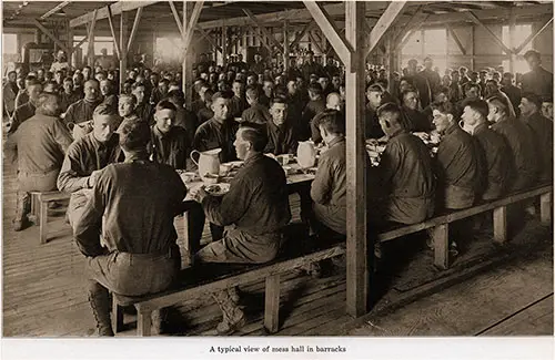 A Typical View of Mess Hall in Barracks.