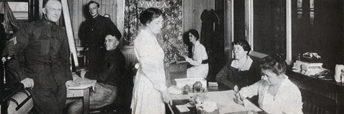 Interior of Hostess House - Miss Vesey at Desk